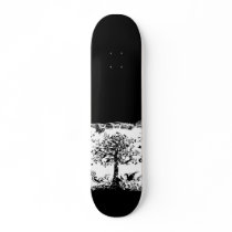 Black & White Tree Butterfly Silhouette Skate Board Deck