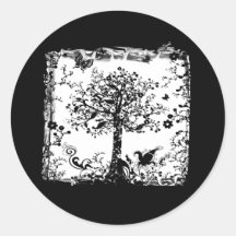 Black & White Tree Butterfly Silhouette Stickers