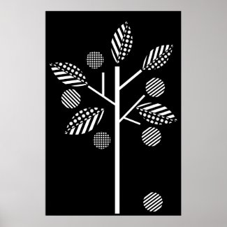 Black white tree on black background print poster print