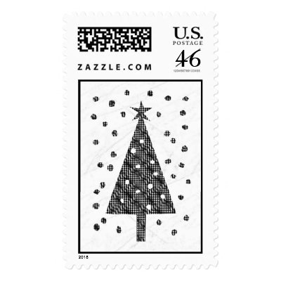 Black & White Tree & Snow Postage Stamp by BlackCards