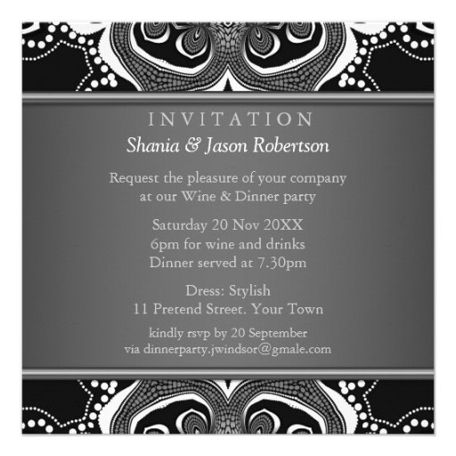 Black & White Tribal Flower Dinner Party Custom Invitations