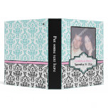 Black white, turquoise, pink damask wedding binder