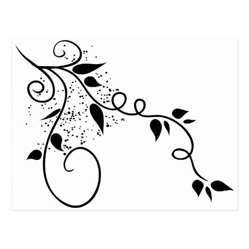 Black & white vector swirl branch silhouette postcards