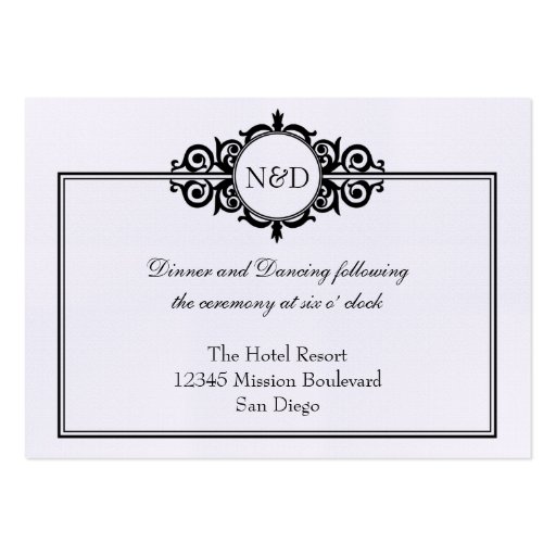 Black white Victorian wedding reception enclosure Business Card Templates
