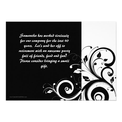 Black+White Vine Swirl Retirement Party Invitation