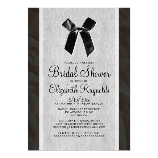 Black White Vintage Bow Linen Bridal Shower Invite