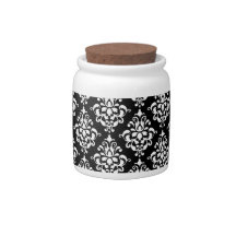 Black White Vintage Damask Pattern 1 Candy Jars