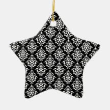 Black White Vintage Damask Pattern 1 Ornament