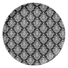 Black White Vintage Damask Pattern 1 Party Plates