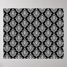 Black White Vintage Damask Pattern 1 Poster