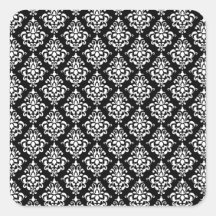 Black White Vintage Damask Pattern 1 Square Stickers
