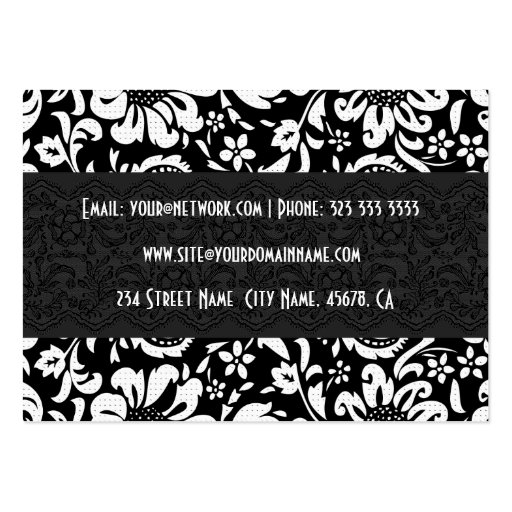 Black & White Vintage Floral Damask Pattern 4 Business Card Template (back side)