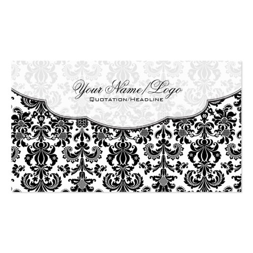Black & White Vintage Floral Damasks Pattern 4 Business Cards (front side)