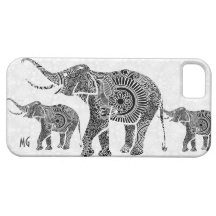 Black & White Vintage Floral Elephant-Monogram iPhone 5 Covers