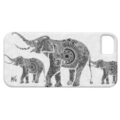 Black & White Vintage Floral Elephant-Monogram iPhone 5 Covers