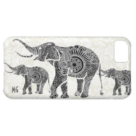 Black & White Vintage Floral Elephant-Monogram Case For iPhone 5C