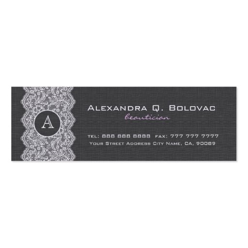 Black & White Vintage Linen & Lace Business Card Template (front side)
