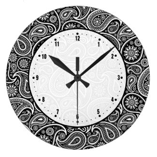 Black & White Vintage Paisley Damasks Wall Clocks