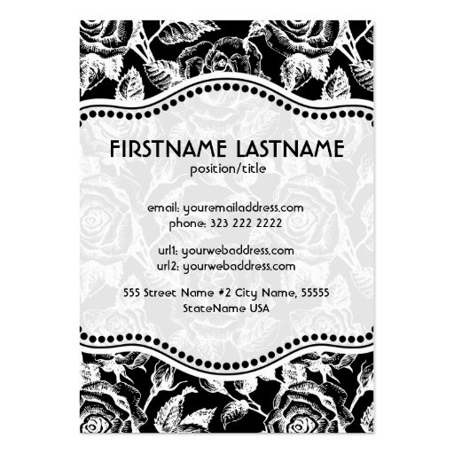 Black & White Vintage Roses Pattern-Customized Business Card Template (back side)