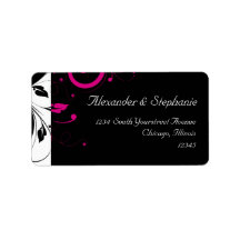 Black +White w/Fuchsia Reverse Swirl Wedding Label