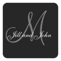 Black White Wedding Favour Stickers Square Shape