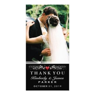 Black & White Wedding Heart Photo Thank You Card
