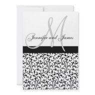 Black White Wedding Invitations Monogram Damask invitation