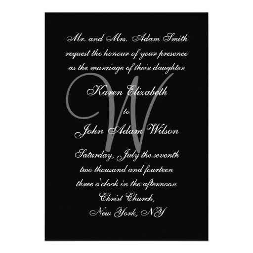 Black, White Wedding Monogram Initial Invitation