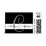 Black White Wedding Monogram Postage