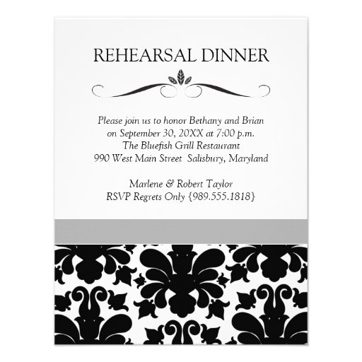 Black & White Wedding Rehearsal Dinner Invitations (front side)