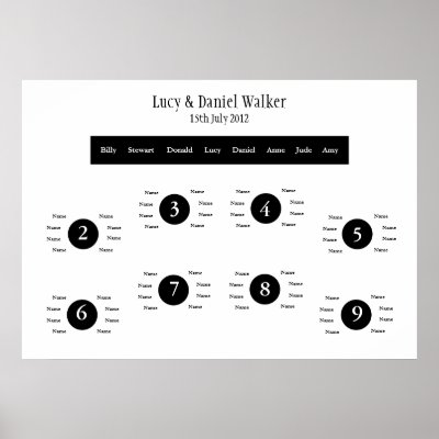 Black White Wedding Seating Table Plan Poster by honey moon