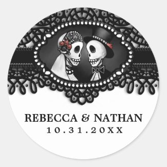 Black & White Wedding Skeletons Envelope Label