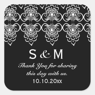 Black White Wedding Thank You Monogram Stickers