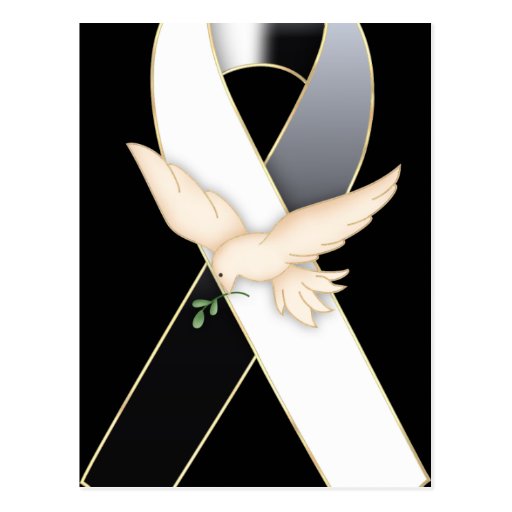 Black & White with Dove Ribbon Awareness Postcards Zazzle