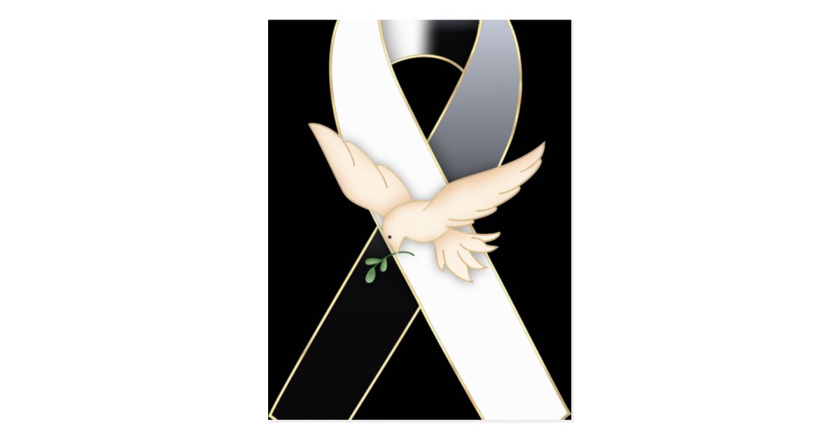 Black & White with Dove Ribbon Awareness Postcards Zazzle