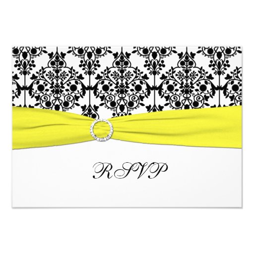 Black, White, Yellow Damask RSVP Card Invitations