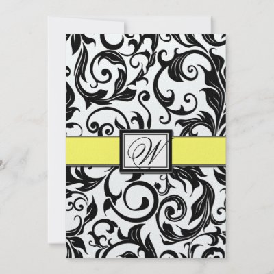 Black white amp yellow damask wedding invitations by natureprints