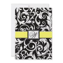 Black White & Yellow Damask Wedding Invitations