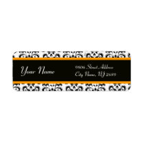 BLACK WHITE YELLOW ORANGE DAMASK RETURN ADDRESS LABEL