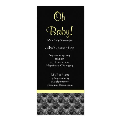 Black White Yellow Peacock Feathers Baby Shower Announcement