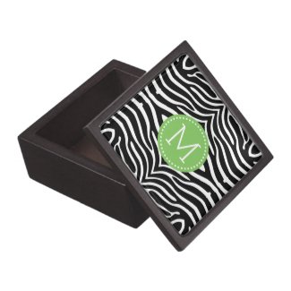 Black & White Zebra Animal Print Green Accent Premium Gift Box