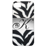 BLACK WHITE ZEBRA FUR GREY GEM MONOGRAM, iPhone 5 CASES