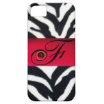 BLACK WHITE ZEBRA FUR  RED  GEM MONOGRAM, iPhone 5 COVERS