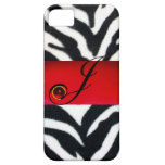BLACK WHITE ZEBRA FUR  RED  GEM MONOGRAM, iPhone 5 COVER
