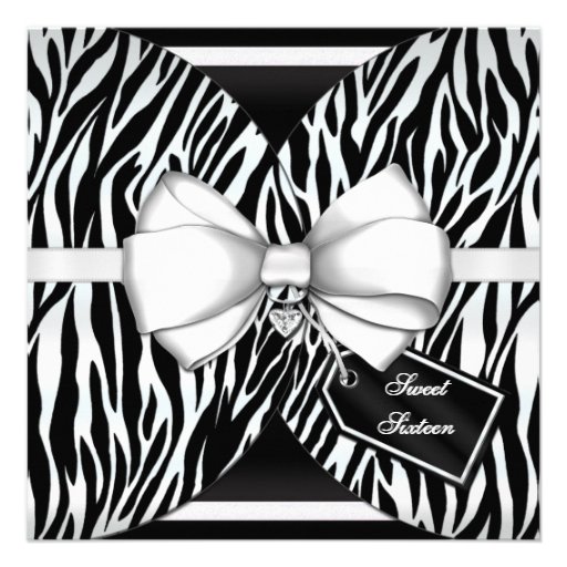 Black White Zebra Invite Ribbon & Jeweled Bow
