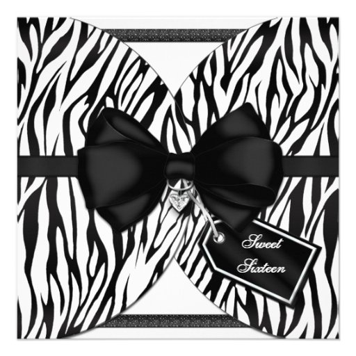 Black White Zebra Invite Ribbon & Jeweled Bow