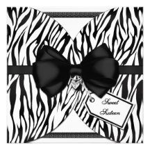 Black White Zebra Invite Ribbon & Jeweled Bow