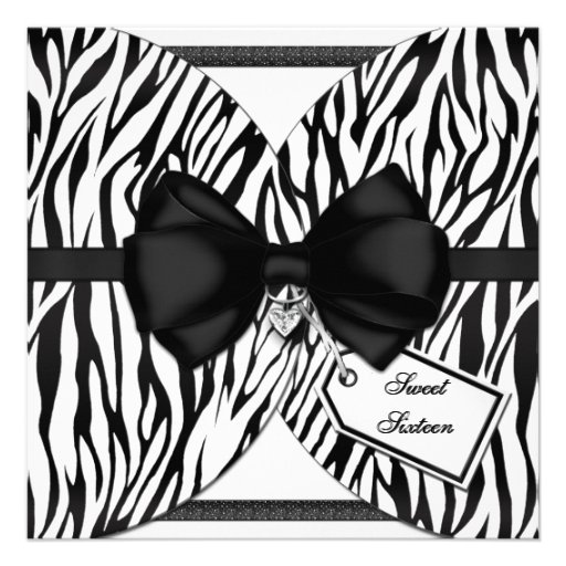 Black White Zebra Invite Ribbon & Jeweled Bow