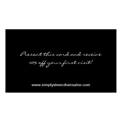 Black White Zebra Print Hair Salon Business Card (back side)