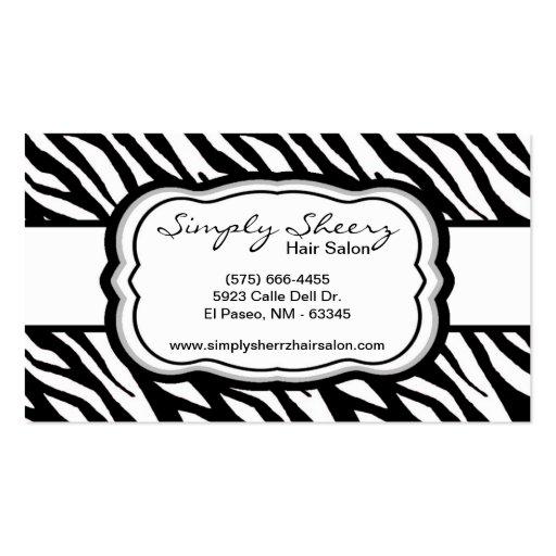 Black White Zebra Print Hair Salon Business Card